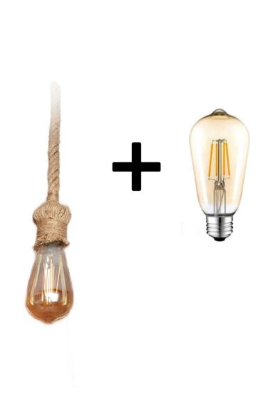 nazen ahşap Ampul Dahil 30 Cm Sarkıt Avize Cafe Avizesi Halat Avize Rustik Av...