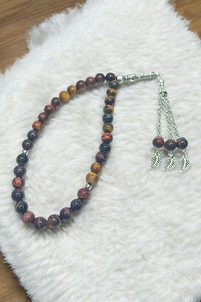 Hanedan Hediyelik Natural Tiger Eye Stone Bracelet and Rosary Set