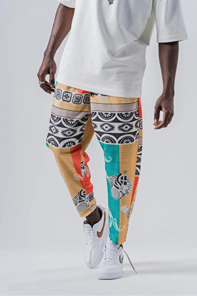 Namaste Vintage Unisex Retro Model Thick Fabric Trousers with Elastic Waist