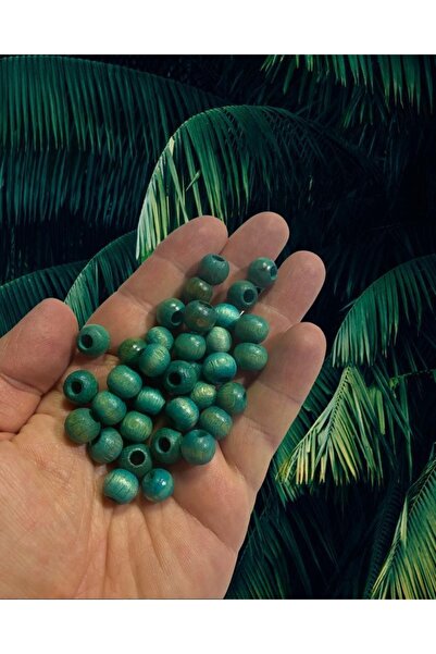 Flea Market خرز خشبي 10 مم - 100 جرام - أخضر بترولي