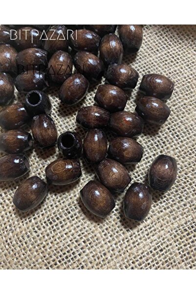 Flea Market خرز خشبي بني بيضاوي 20 مم - (20 قطعة)