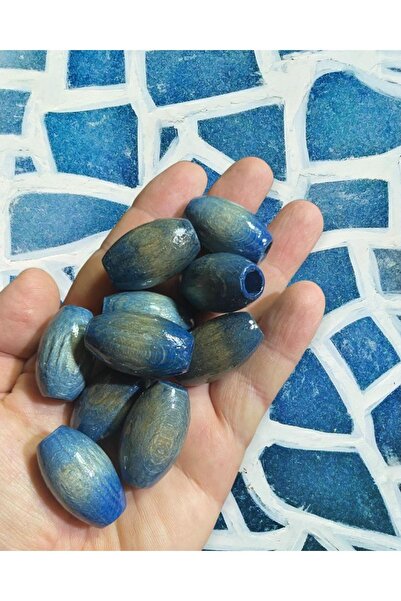 Flea Market 30 mm Μαλακές Μπλε Οβάλ Ξύλινες Χάντρες - 25 Τεμάχια