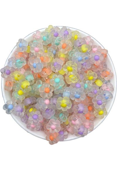 Flea Market 25gr Mărgele de model de flori cu mărgele de culori mixte, mate, gheață, mărgele de bijuterii (25gr, ~ 45 bucăți)