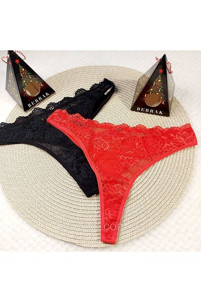 Berrak Lace String 2 Pack (1 Black - 1 Red)