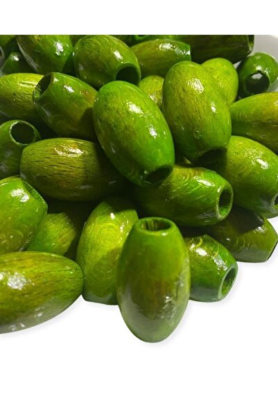 Flea Market Mărgele de lemn ovale verde fistic de 30 mm - 12 buc