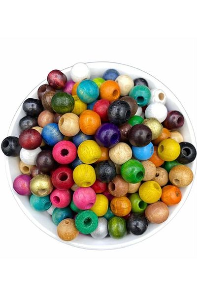 Selin 14 Mm Mixed Color Wooden Beads - 100 Grm. (±100 Pieces)