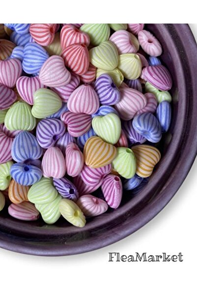 Flea Market Akrilik Kalp Boncuk , Takı boncuğu ( 25 gr. )