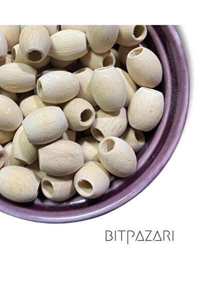 Flea Market خرزات خشبية بيضاوية خام مقاس 12×15 مم - 30 قطعة