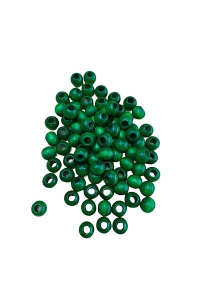 Selin 14 Mm Green Colored Wooden Beads - 100 Grm. (±100 Pieces)