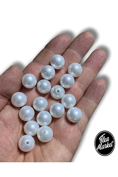 Flea Market 14 мм бели пластмасови перлени мъниста - 30 броя