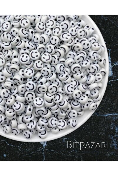 Flea Market 200 قطعة من خرز الابتسامة، أسود على أبيض 4x7 ملم خرز للوجه المبتس...