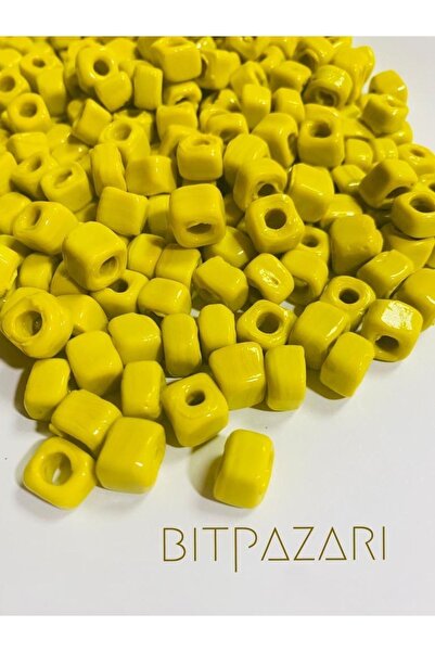 Flea Market Κίτρινο - Τετράγωνες Γυάλινες Χάντρες - Κοσμήματα Χάντρες - (10mm...