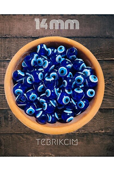 tebrikcim العبوة الاقتصادية 100 قطعة - خرز عين دانا 14 ملم - (ثقب سميك)