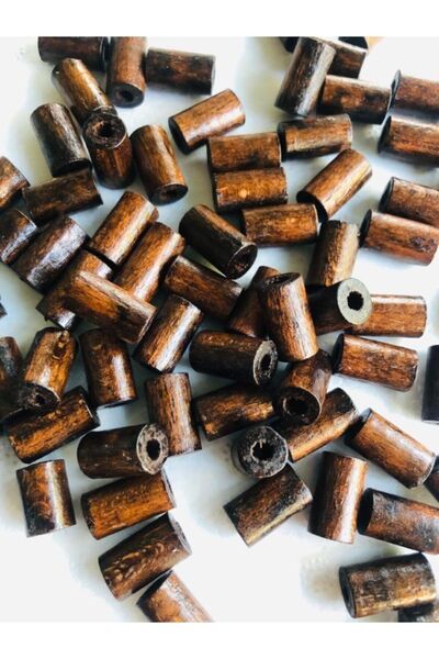 Flea Market Χάντρες σωλήνα κοπής καφέ ξύλου 15mm - 50 τμχ -