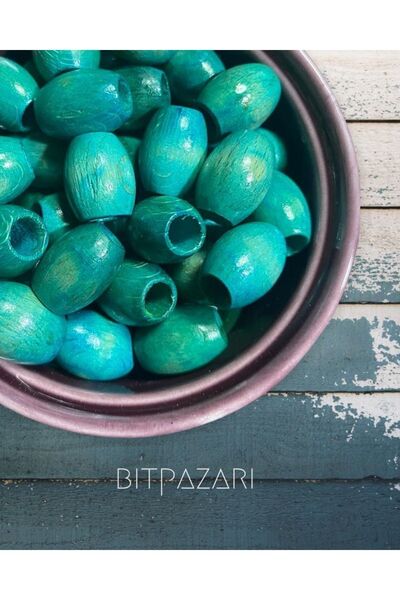 Flea Market خرز خشبي بيضاوي فيروزي 20 مم - (20 قطعة)