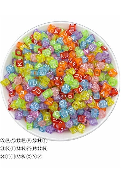 Flea Market 50gr mărgele cu litere, 6 mm mărgele cu litere cub transparente d...