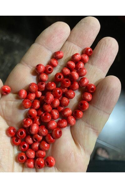 Flea Market Mărgele de lemn roșu de 6 mm - Mărgele decorative, Mărgele de macrame (50 Gr, Mediu 350-400 bucăți)