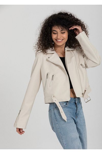 İLKCET MODA Dámská kožená bunda Slim Fit