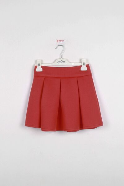 incity تنورة حمراء مطوية من قماش الغطس للفتيات