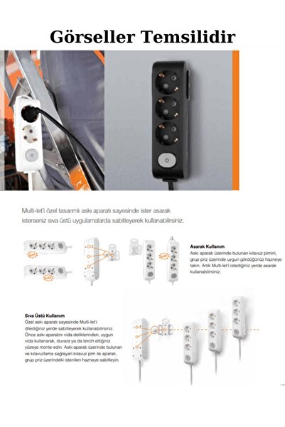 VİKO Viko Multi Let (3'Lü) Üçlü Priz Topraklı Anahtarlı Kablolu 3 (Üç) Metre