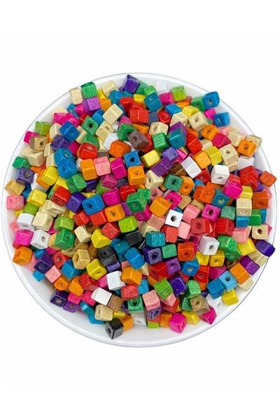 Flea Market Mărgele din lemn de tablă cub de culori mixte de 5 mm (25 GR, ~ 350 bucăți de mărgele)