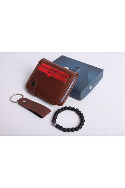 Ozka Leather Collection Портфейл с карта - ключодържател и гривна - подарък
