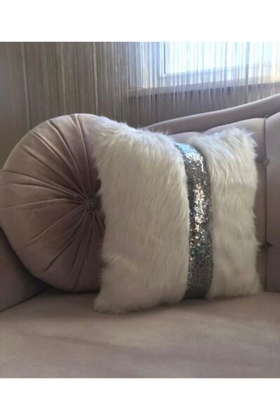 YILMAZHOME غطاء وسادة مخطط مربع من القطيفة - أبيض