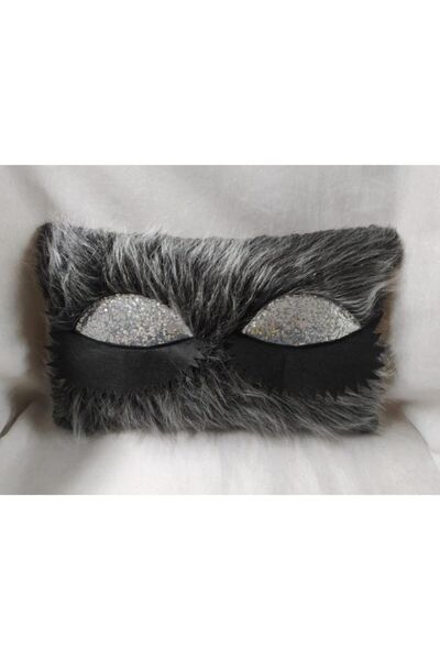 YILMAZHOME غطاء وسادة رمي رموش قطيفة - (رمادي قطيفة - عين فضية)