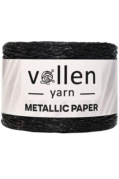 vollen yarn Premium μεταλλικό σχοινί από χαρτί, γυαλιστερό σχοινί τσάντας, 250 gr, σχοινί πολυεστέρα, μεταλλικό σχοινί, σχοινί supla, μαύρο