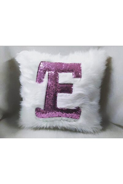 YILMAZHOME Peluş Harf Kırlent Kılıfı - (beyaz Peluş-pempe Harf)