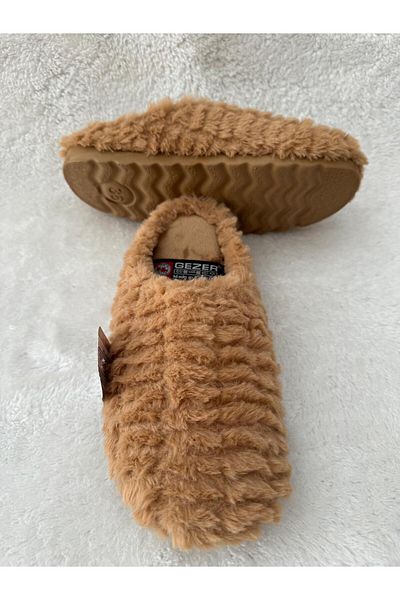 MODA SENİ Women's Winter Plush Slippers - Soft and Comfortable Coffee Color Indoor Slippers