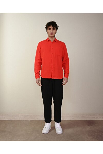 İLKCET MODA Long Sleeve Red Muslin Men's Shirt