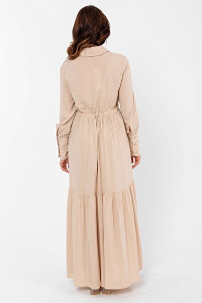 PASTELASTORE Béžové letní dámské šaty se zapínáním na knoflíky ze 100% viskózy 1106