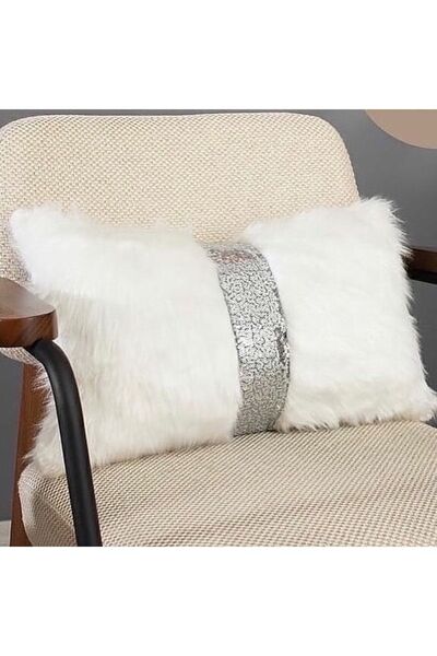 YILMAZHOME Husă de pernă cu dungi dreptunghiulare de pluș - (alb-argintiu)