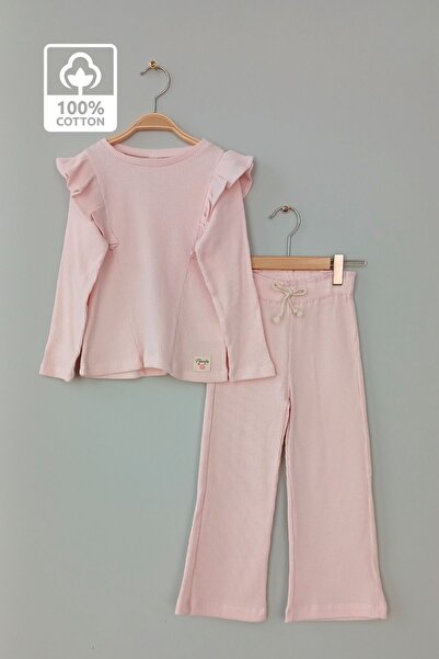 Via Girls Set pentru fetiță cu mânecă lungă cu volane, design roz în V - 100%...