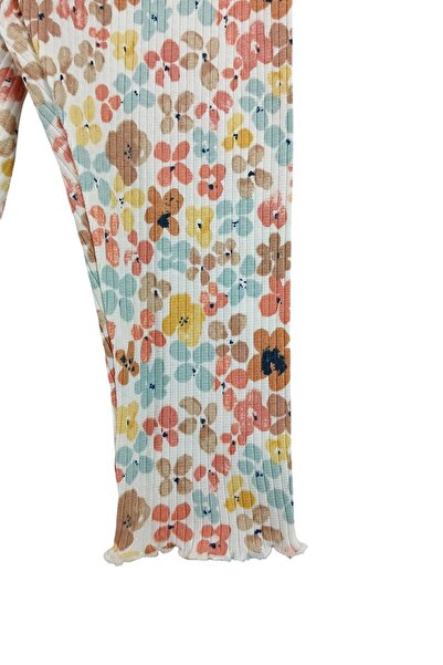 Via Girls Orange Floral Patterned Baby Girl T-Shirt and Leggings - Flounced Collar, 9-24 Months Clothing