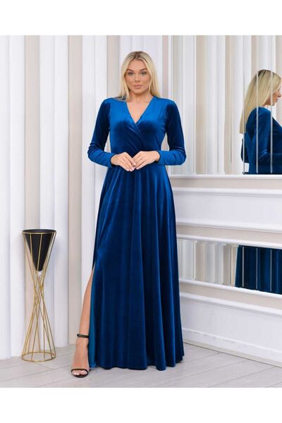 CİXAPLE Abiye Yırtmaçlı Kadife Elbise