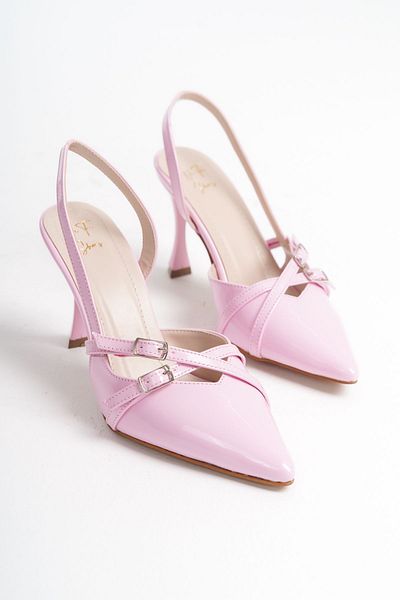 NITU Shoes Piele lacuita roz cu toc inalt - Pantofi cu spatele deschis