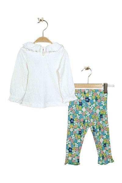Via Girls White T-Shirt and Floral Leggings - Baby Girl, 9-24 Months Flounced Collar Clothing