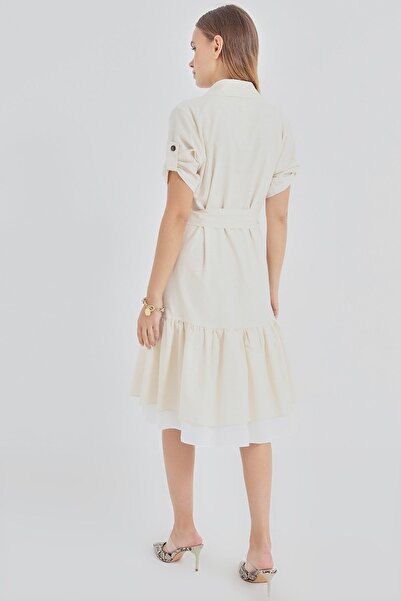 PASTELASTORE Krem Kadın Pamuk Aslı Elbise 1101