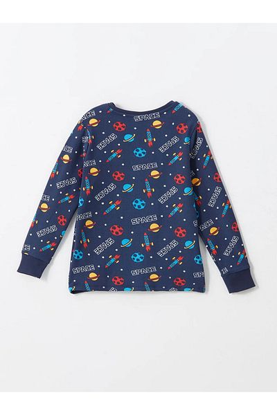 LC Waikiki Lcw Kids Boy Velvet Pajamas Set - Navy Printed, Crew Neck