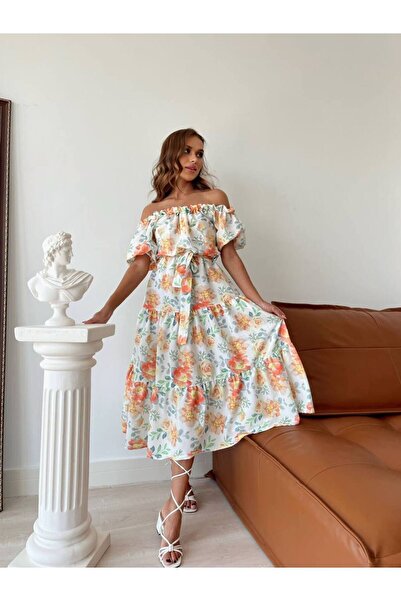 İLKCET MODA Φόρεμα με γιακά Madonna με σχέδιο