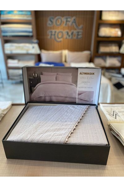 Altınbaşak Corded Satin and Marble Emboss - Double Duvet Cover Set