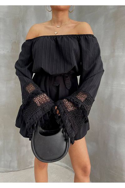 İLKCET MODA Ισπανικό φόρεμα με φούντα με γιακά Madonna