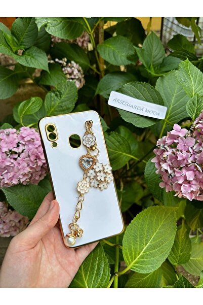 Aksesuarda Moda HUAWEİ P Smart 2019 Uyumlu Çiçekli Taşlı İncili El Geçmeli Lazer Kesim Parlak Kılıf