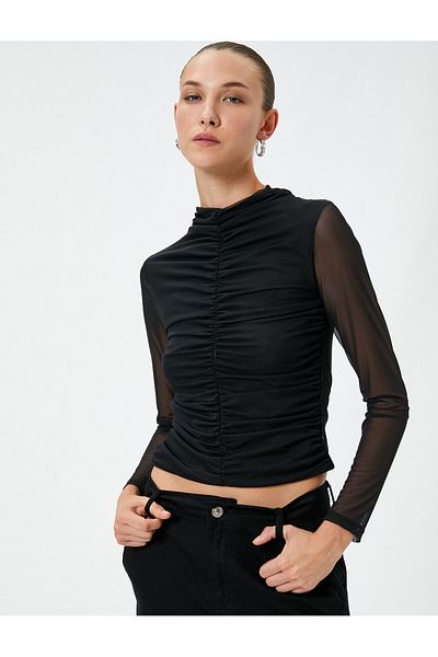 Koton Tricou cu mânecă lungă Maneci Tulle Drapat