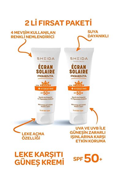 Sheida Pigmenta Leke Karşıtı Ton Eşitleyici Spf 50 Renkli Güneş Kremi 75 ml Cilt Bakım 2'li Seti