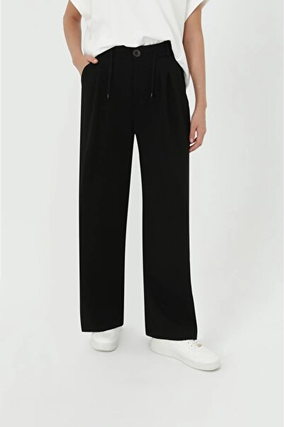 Puane Beli Pileli ve Arkadan Lastikli Bol Paça Palazzo Pantolon 18165