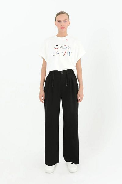 Puane Wide Leg Palazzo Trousers - Pleated Waist and Elastic Back 18165