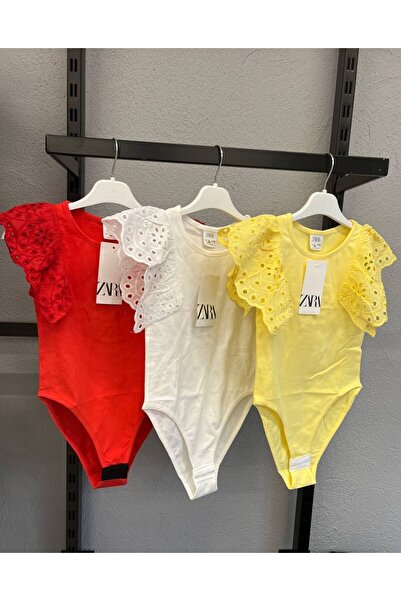 SONGÜLBERİK Girl's Red Lace Sleeve Bodysuit
